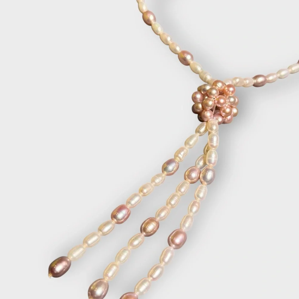 Vintage Pink & Cream Freshwater Pearl, Beaded Dangle Necklace - Picture 6 of 6